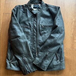 Men’s Lucky Brand midnight black Leather Bomber Jacket